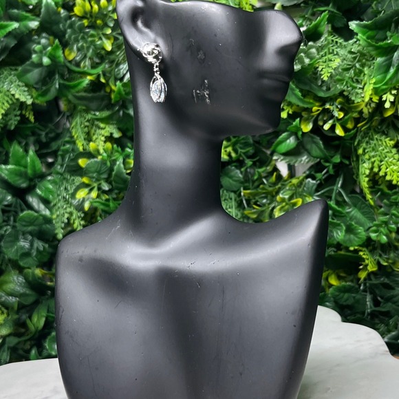 Jewelry - Love Knot Silver Tone Earrings Marquise Crystal Drop Dangle Post 4122